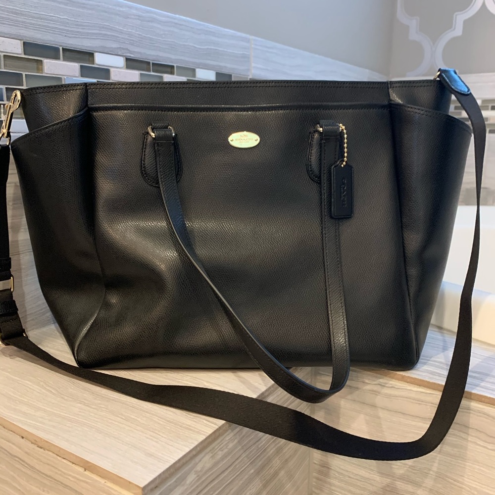 Coach black pebble leather baby bag